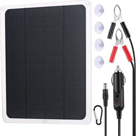 Chargeur Solaire pour Batterie De Voiture, 20W 12V Panneau Solaire Chargeur Batterie Voitures Chargeur d'entretien Solaire, Mainteneur De Batterie De Voiture Solaire Kit De Charge avec Allume-Cigare (1/5)