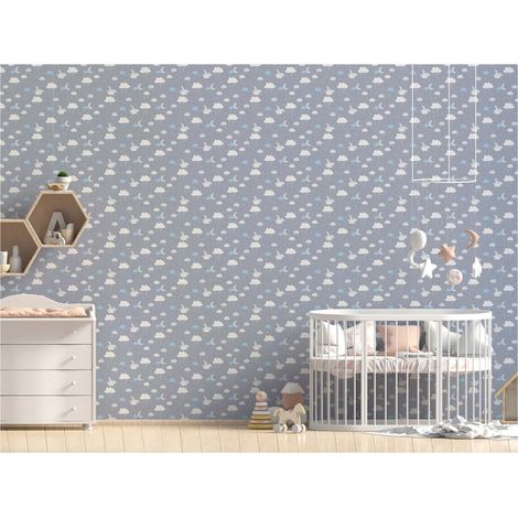 TADESSI Tapete Kinderzimmer M1-No.737 Vliestapete Blau Grau Sterntapete Wolken Jungenzimmer Mädchenzimmer (1/5)