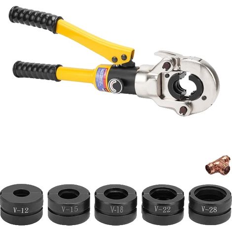 Pince à sertir hydraulique, compatible avec Pex / Inox / Cuivre, 15,75 pouces, noir / jaune, V12 15 18 22 28mm (1/2)