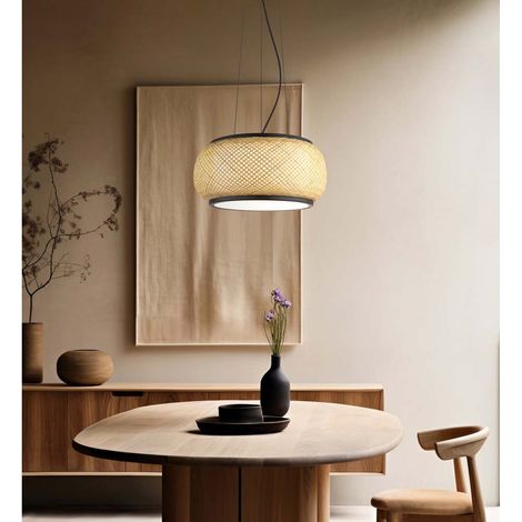 Pendelleuchte Hängeleuchte Deckenleuchte schwarz LED Bambus CCT Memory H 120 cm