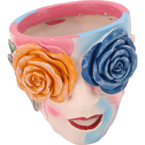 Bunter Gesichts-Pflanztopf, niedliche Blume, modern, abstrakt, lustiger Topfkopf, groß, für drinnen und draußen, Garten, Hof, Pflanzenornament (1/5)