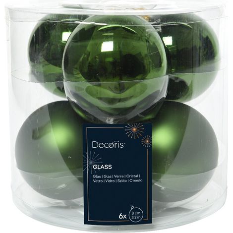 Box 6 Palline Vt luc/opa verde pino d8cm (1/4)
