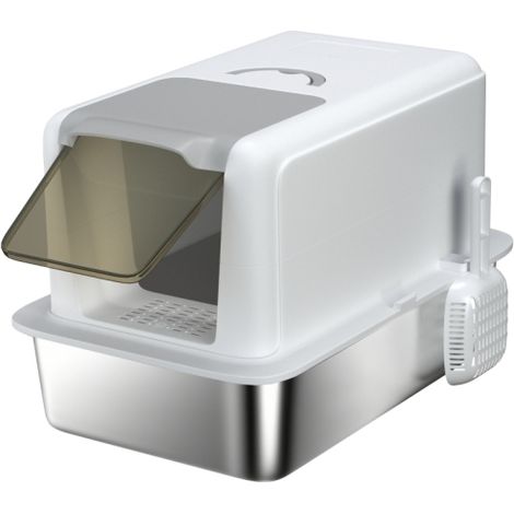 White Stainless Steel Cat Litter Box with Removable Lid,Scoop,Filter Bags,Ideal for Large Cats. Durable and Easy to Clean.