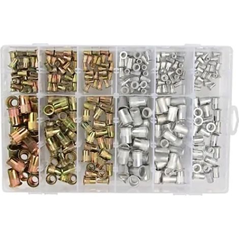 Kit de 300 écrous à sertir M3 M4 M5 M6 M8 M10, zingués et en aluminium, à tête plate. (1/5)