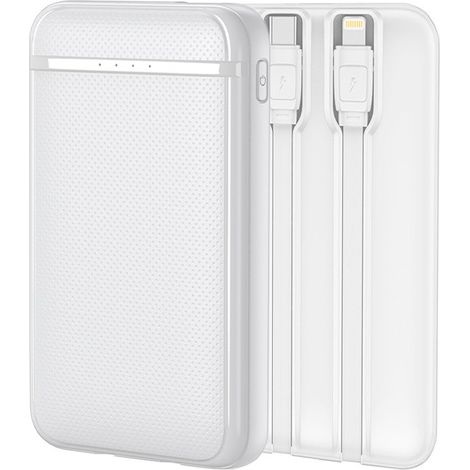 Bateria Externa Power Bank 5000 mAh COOL (2 Cables: TIPO C / Lightning) Blanco