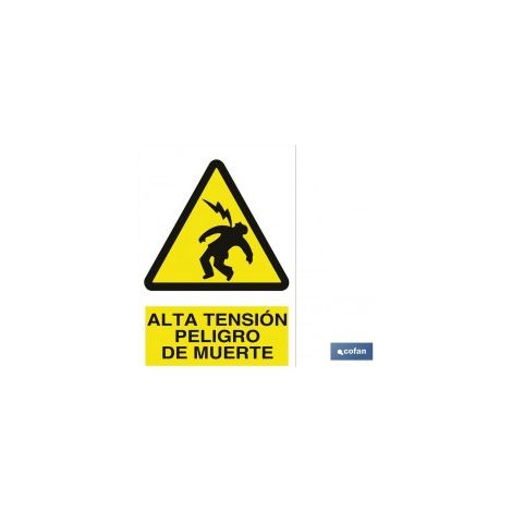 Panneau de danger haute tension en polystyrène 210x148 mm, épaisseur 1,5 mm.