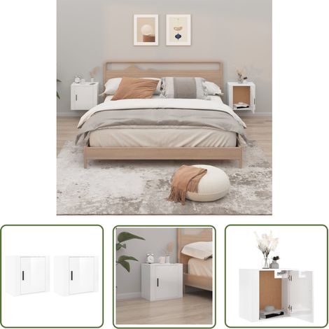 The Living Store Wand-Nachttische 2 Stk. Hochglanz-Weiß 50x30x47 cm - Wand-Nachttisch - Hochglanz Weiß - Wohnzimmerdeko - Möbel Online Kaufen - Nachtschränkchen (1/5)