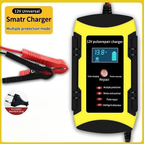 Chargeur de Batterie de Voiture Chargeur de Batterie 12V/6A Chargeur Multifonctionnel Chargeur de Batterie avec Affichage Numérique Intelligent pour Voiture, Tondeuse à Gazon, Moto, etc. (1/5)