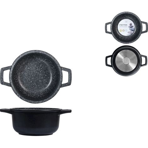 H&H Casseruola Alta Antiaderente Pietra 2 Manici Cm16 Pentole Cucina, Nero, 16 cm (1/4)