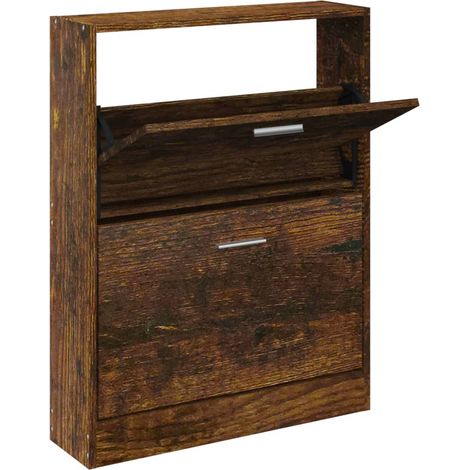 Meuble à chaussures Armoire à chaussure Meuble d'entrée Chêne fumé 59x17x81 cm Bois d'ingénierie -32631 (1/5)