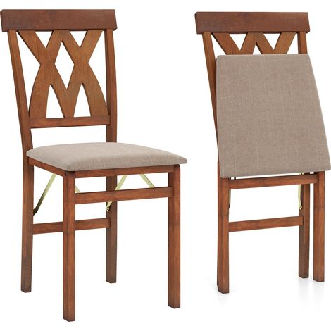 Set di sedie da pranzo pieghevoli, seduta imbottita, marrone, confezione da 2