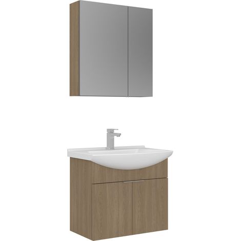 Ensemble Meuble Vasque avec Miroir (2 Pièces) "Purus 65" - 65 x 50 x 58 cm - Oak (1/3)