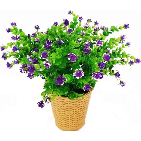 Fleurs d'eucalyptus Artificielles, Bouquet de Fleurs de Plantes Artificielles de Verdure, Fleurs de Décoration en Plastique, 4 pièces(Violet) (1/5)