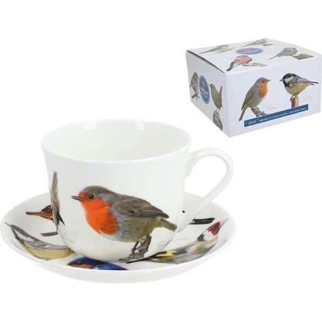 Frühstückstasse mit Untertasse – Gartenvögel (FBCh)