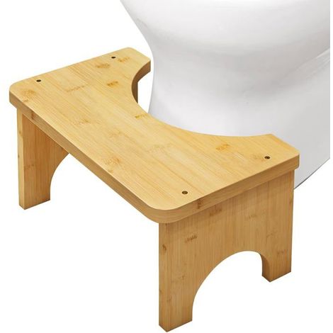 Tabouret de toilette en bois - 1 pièce - Design naturel - Inclinaison ergonomique à 35° - Adultes et enfants - 37 x 20 (1/5)