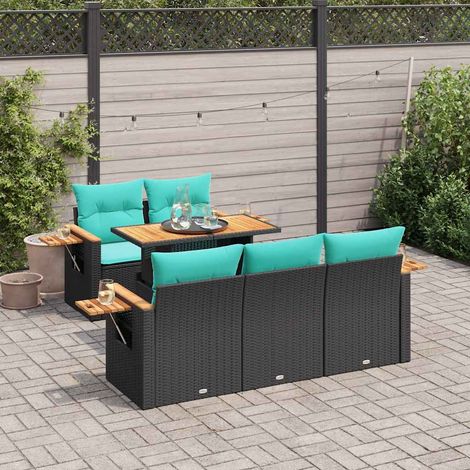 vidaXL Set Divano da Giardino 6 pz con Cuscini Nero in Polyrattan (1/5)
