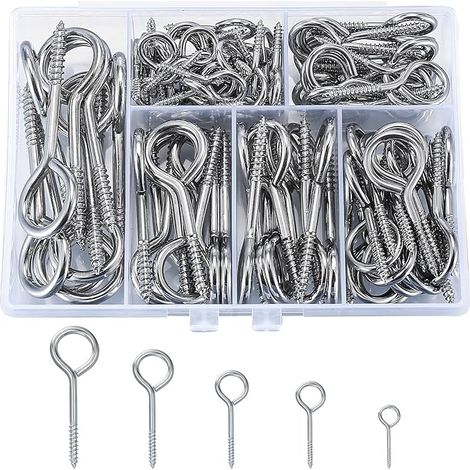 Screw On Piton, Screw Hook, Threaded Eye Pins, Eye Bolts for Wood DIY Craft Ceiling Hangers Jewellery Making (1/5)
