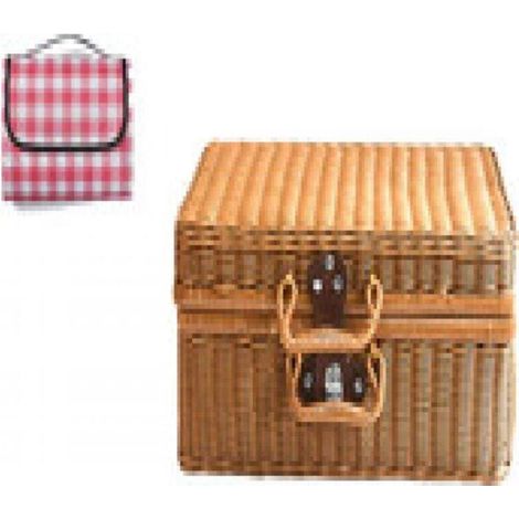 Vintage Rattan Suitcase Storage Box Woven Basket with Picnic Blanket Lid Artificial Leather (1/4)