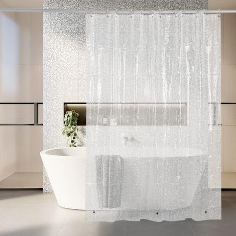 Shower Curtain 180 x 180 cm, Anti-mold Quick Drying, 3D Semi Transparent EVA No Wash Clear Curtain, Translucent Pebble Pattern