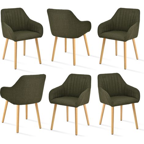 Goeurvant Minimalistische Esszimmerstühle mit bequemer Rückenstütze, ergonomischen Armlehnen und stabilen Holzbeinen - 6er Set – Grün