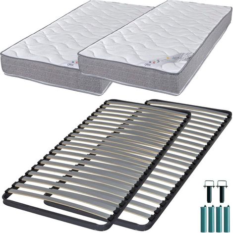 Matelas mousse + Sommier métal C220 2x90x190 Wave - Hauteur 19 cm - Soutien ferme (1/5)