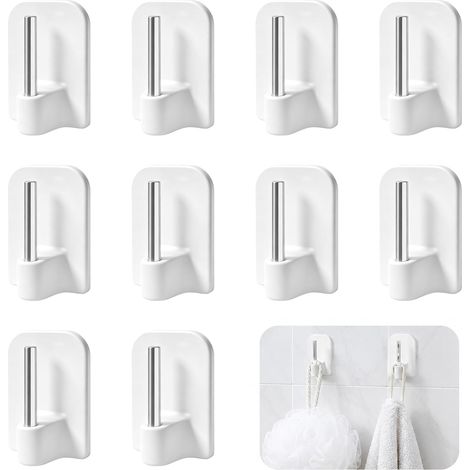 Crochets Rideaux Autocollants - 10 Pièces - Plastique et Métal Blanc - Support Tringle Sans Perçage - Cuisine Salle de Bain - 1,7 x 2,4 cm (1/5)