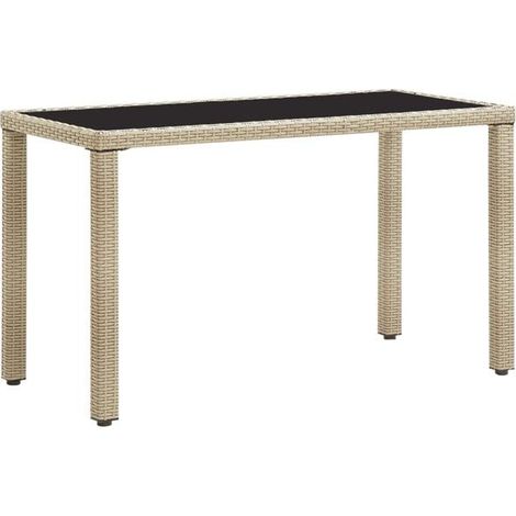 Table de jardin beige, 123 x 60 x 74 cm, résine tressée (1/5)