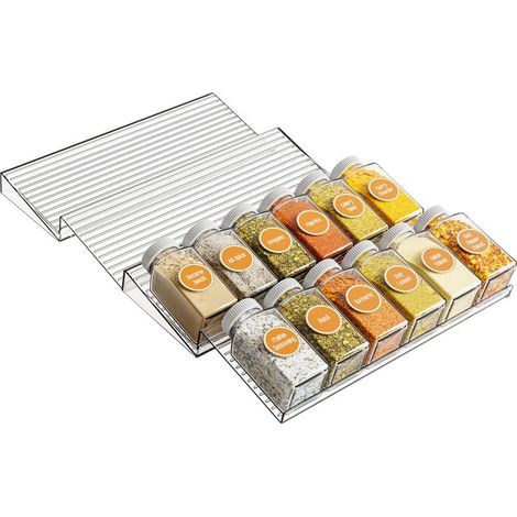 Range Epices Cuisine Tiroir, Étagère à Épices pour Tiroirs, Organisateur Porte Épices pour Extensible de 27 à 55 cm, Rangement Epices Tiroir pour Cuisine Comptoir, Acrylique, 4 Pièces, Transparent (1/4)