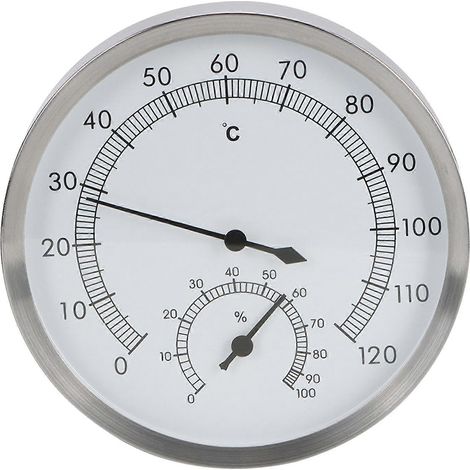 2-in-1-Thermometer-Hygrometer aus Edelstahl für Sauna und Dampfbad, misst Temperatur und Luftfeuchtigkeit im Innenraum, präzise Messwerte, robustes Design (1/5)
