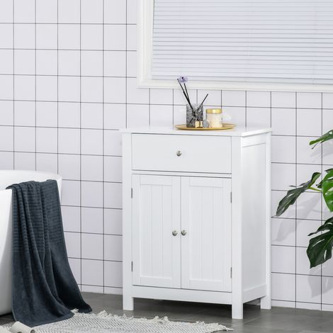 Meuble de salle de bain Kleankin avec 1 tiroir, 2 portes et étagère intérieure réglable, unité de rangement multifonctionnelle pour salon ou cuisine, anti-basculement, 60 x 30 x 80 cm, blanc