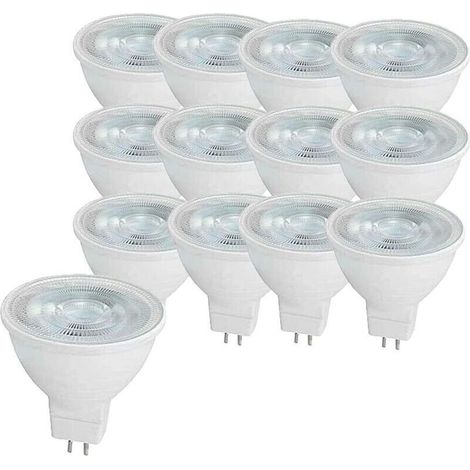 Lot de 12 ampoules LED MR16 5 W GU5.3, équivalent à une lumière halogène MR16, blanc froid 6000 K, 500 lumens, intensité non variable AC/DC 12 V [Classe énergétique A] (1/4)