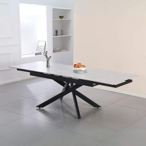 Tavolo allungabile piano in ceramica larice beige e gambe in metallo nero 160x90x75.5H cm