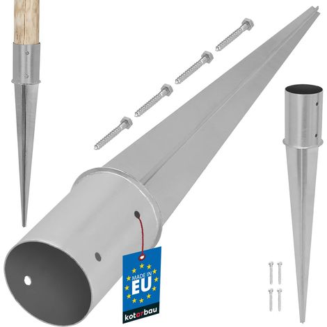KOTARBAU® Support Poteau Bois - ⌀ 100 mm - Support Poteau à Enfoncer - Acier Galvanisé - Argent - Pour Poteaux Bois Rond - Résistant à La Corrosion