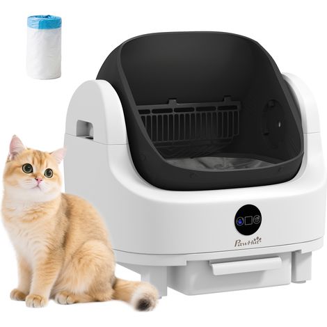 Litière chat autonettoyante - PawHut - ouvert -  isolation des odeurs/protection de sécurité - sac poubelle grande poubelle -  blanc