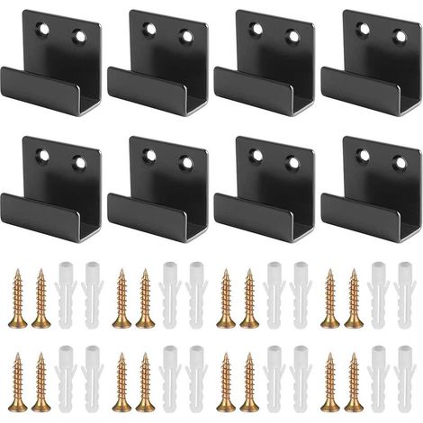 Lot de 8 supports U, noir métal, fixations robustes, suspension miroir, affichage carrelage peinture (25 mm, L) (1/5)