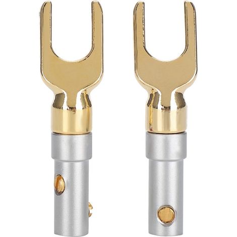 Lot de 2 connecteurs audio en U, cuivre pur plaqué or, fixation à vis, pour câbles jusqu'à 4 mm, connectique hi-fi et enceintes (1/5)
