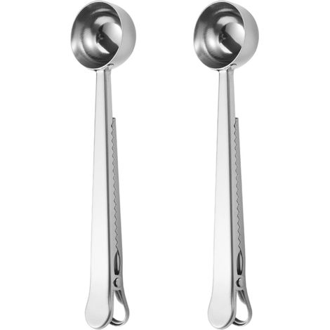 Cuillère À Café - 7 Pouces - Acier Inoxydable - Clip De Fermeture Intégré - Pour Café En Grains Ou Moulu - 2 Pièces (1/5)