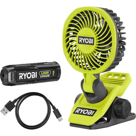 Ryobi RCF4-120G Ventilatore Portatile Batteria 4V 810fpm Ø 9cm USB-C 1x2,0Ah