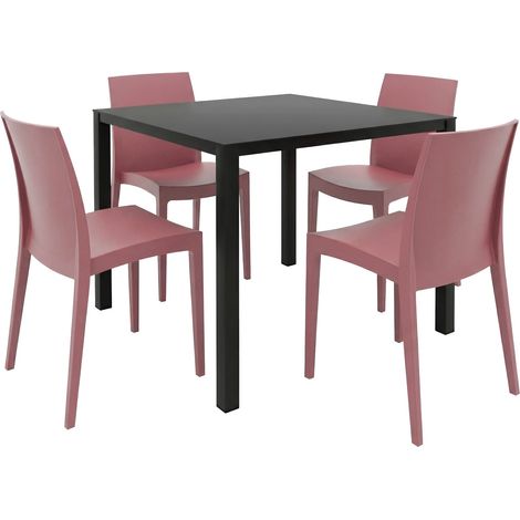 Grandsoleil Garten-Essgruppe Brunch/Venice 4 Personen Stahl/Kunststoff marsalarot/schwarz Sitzgruppe