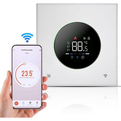Thermostat intelligent pour chauffe-eau électrique, chaudière à gaz et climatisation, compatible WiFi, avec application et commande vocale, écran tactile numérique VA, éclairage coloré et bouton régla (1/3)