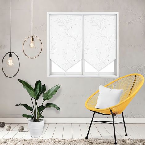 Soleil D Ocre – Brise bise 45x90 cm OSAKA – 100% polyester Jacquard – Finition passe tringle avec pompon – Motif floral d'inspiration orientale