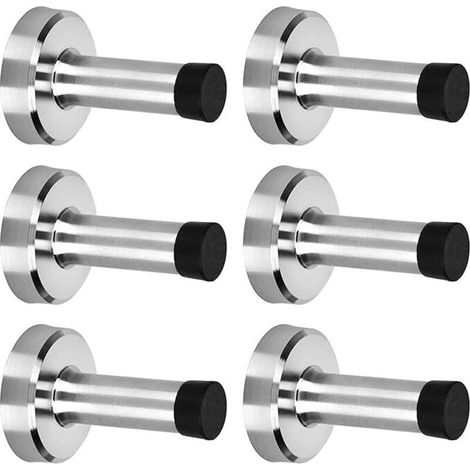 Set of 6 stainless steel door stops. Wall-mounted doorstops with rubber bumpers. Wall protection. Spring-loaded doorstops, 4.36 cm (1/4)