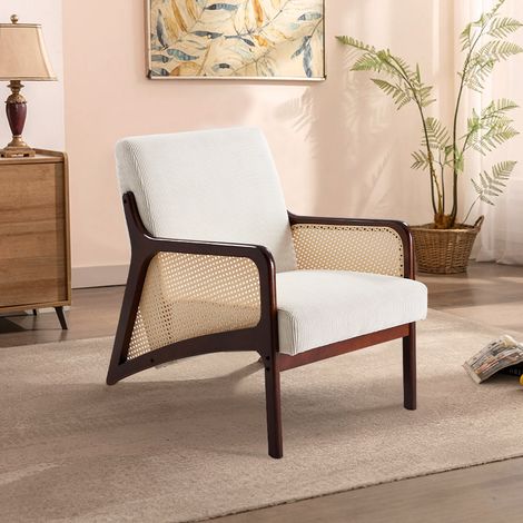 79CM H Corduroy Armchair with Rattan Armrest (1/5)