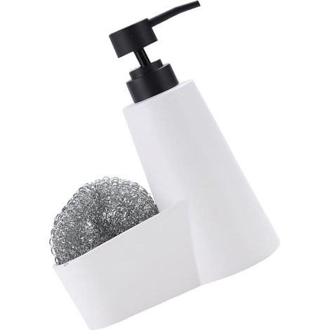 Dispensador de lavavajillas con soporte para esponja, para fregadero de cocina, ABS + acero inoxidable, estuche de almacenamiento a prueba de fugas.