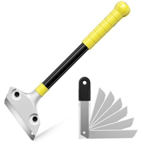 Grattoir Vitre, Grattoir Peinture avec 20 Lames, Racloir pour Plaque avec Fonction knock-out, Scraper Plancha à Long Manche pour Plaque à Induction, Nettoyage, Fenêtres, Carrelage