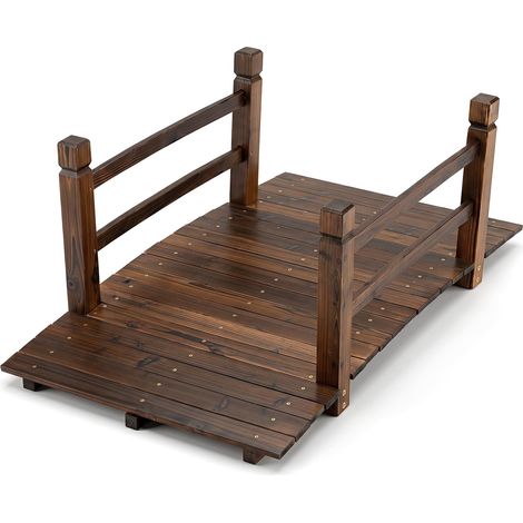 COSTWAY Ponte Ponticello Giardino Legno Abete Carbonizzato Decorativo Laghetto Esterno Ringhiere Corrimano Sicurezza Protezione Pedonale Arco Calpestabile Sta (1/5)