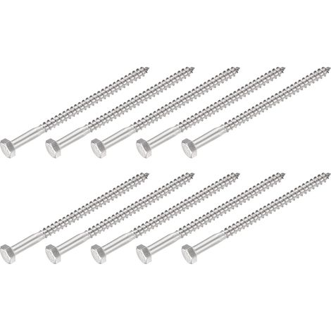 Hex Tirefond Vis (M6x100mm)10pcs, 304 Inox Acier Autotaraudeurs Bois Boulons - pour Ménage Applications