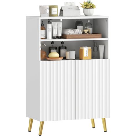 Schmaler Badezimmerschrank mit 5 Einlegeböden, weißes Aufbewahrungsmöbel 60 cm mit Soft-Close-Türen