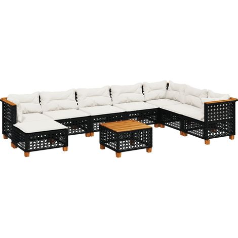 Maison Exclusive - Set Divani da Giardino 9 pz con Cuscini Nero in Polyrattan (1/5)