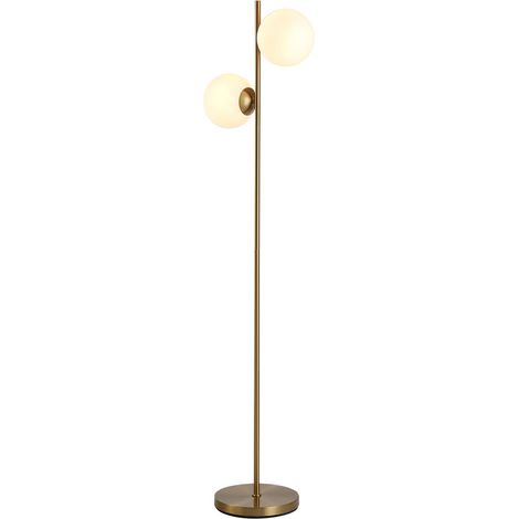 Éclairage Harmonieux Lampadaire Design sur Pied 2 Abat-Jours Boules Verre Métal Doré Max 40W Salon (1/5)